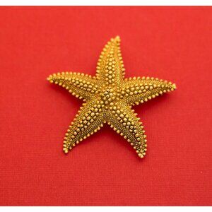 Vintage gold tone starfish statement brooch - f3